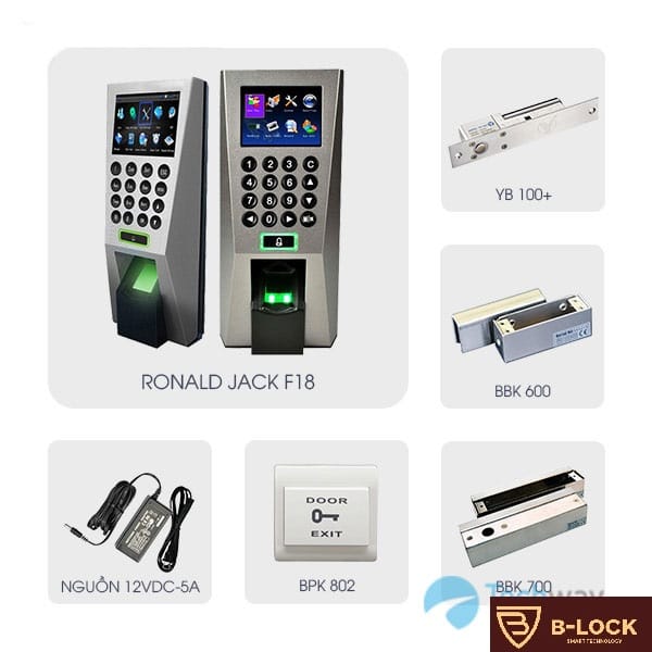Bộ kiểm soát cửa ra vào kết hợp chấm công vân tay cửa kính F18