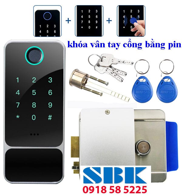 khóa vân tay cổng sắt bằng pin