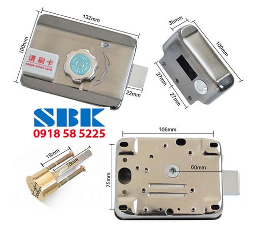 kích thước khóa cổng điện từ rim lock