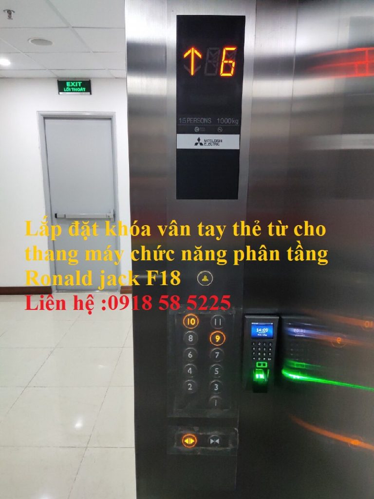 Lắp đặt khóa vân tay thẻ từ cho thang máy chức năng phân tầng Ronald jack F18