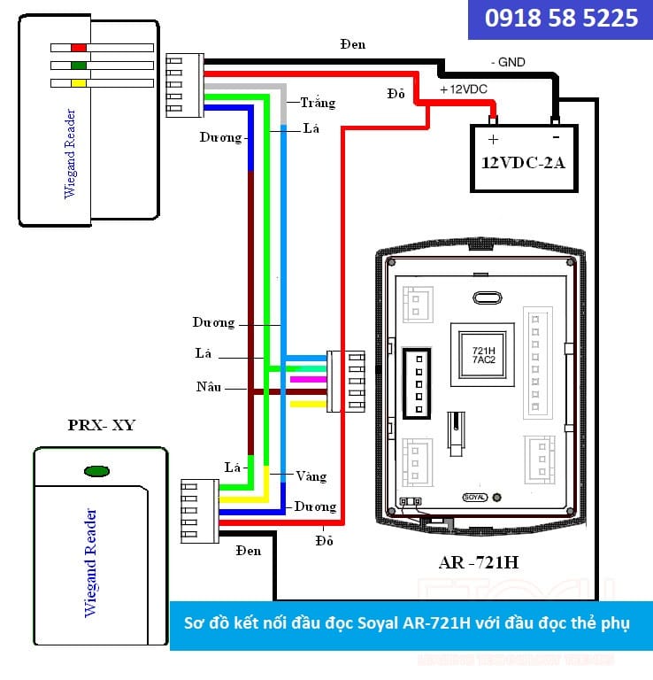 Sơ đồ kết nối Soyal AR-721H với đầu đọc phụ